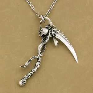 Skeleton Sickle Pendant Necklace Goth